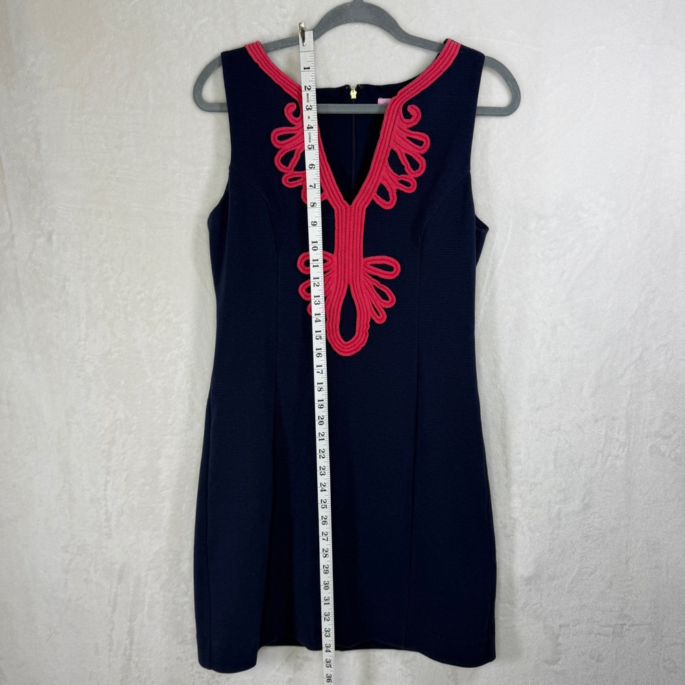 Lilly Pulitzer Janice Sheath Dress Women L Coral Soutache V-Neck Ottoman Ribbed - Picture 2 of 8